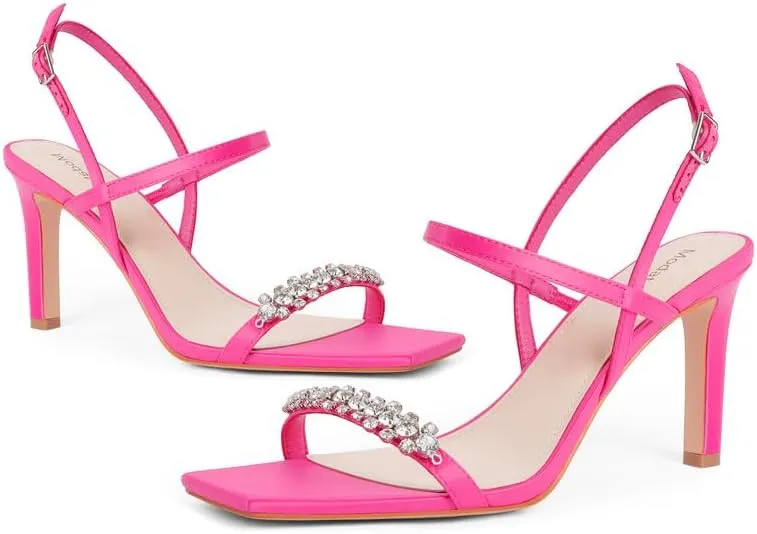 Modatope Strappy Sandals for Women Rhinestine Heelded Sandals for Women High Heel Women Open Toe Ankle Strp Sandals Size 6