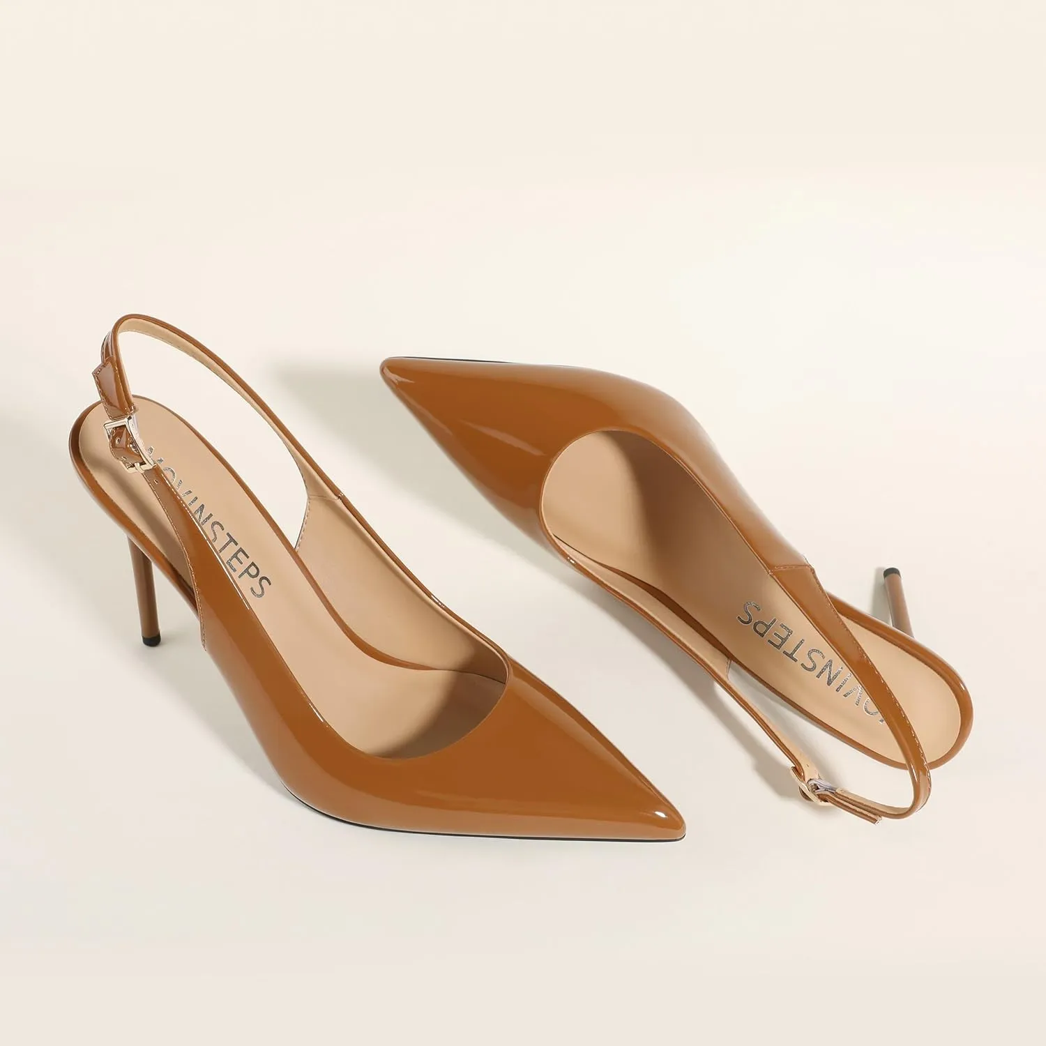 MOVINSTEPS Slingback Heels for Women Pumps Pointed Closed Toe Buckle Sexy Stiletto High Heels Prom Office Work Wedding Fashion Elegant Dressy Shoes 4 Inch