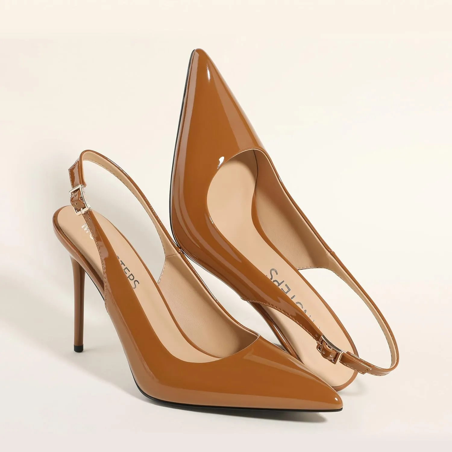 MOVINSTEPS Slingback Heels for Women Pumps Pointed Closed Toe Buckle Sexy Stiletto High Heels Prom Office Work Wedding Fashion Elegant Dressy Shoes 4 Inch