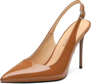 MOVINSTEPS Slingback Heels for Women Pumps Pointed Closed Toe Buckle Sexy Stiletto High Heels Prom Office Work Wedding Fashion Elegant Dressy Shoes 4 Inch