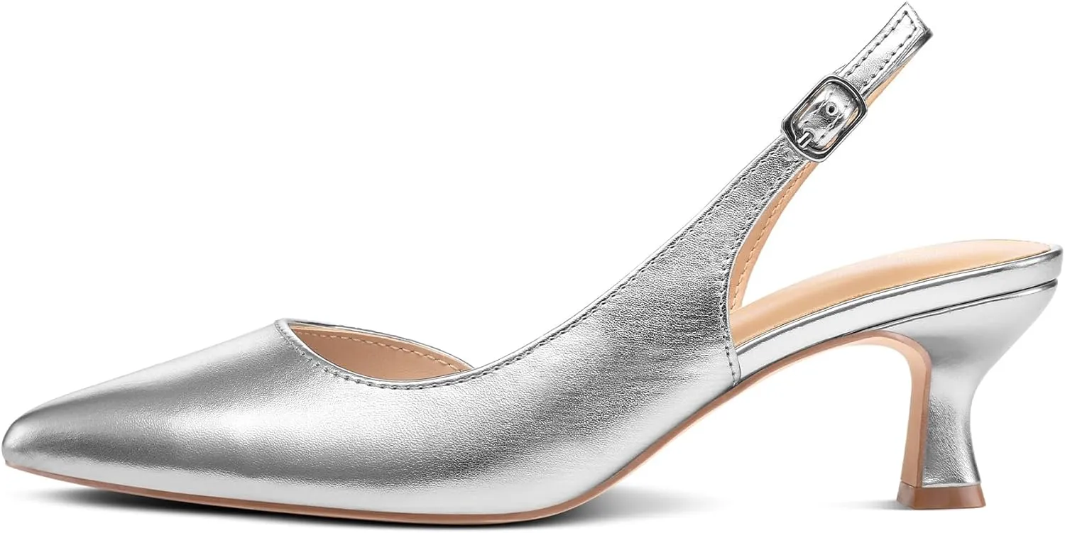 mysoft Women's Pumps Slingback Kitten Heels Pointed Toe Sexy Wedding Party Dress Pump Shoes