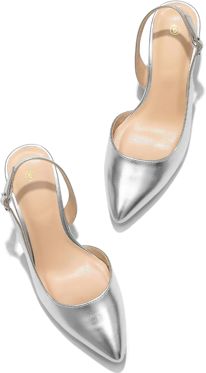 mysoft Women's Pumps Slingback Kitten Heels Pointed Toe Sexy Wedding Party Dress Pump Shoes