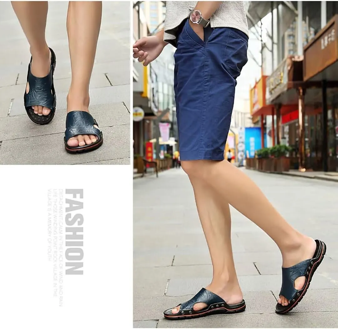 NANXIN&LOVE Mens Slide Sandals Open Toe Non-Slip Comfortable Slide Sandals Men Leather House Slippers Summer Lightweight