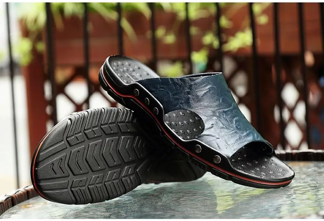 NANXIN&LOVE Mens Slide Sandals Open Toe Non-Slip Comfortable Slide Sandals Men Leather House Slippers Summer Lightweight