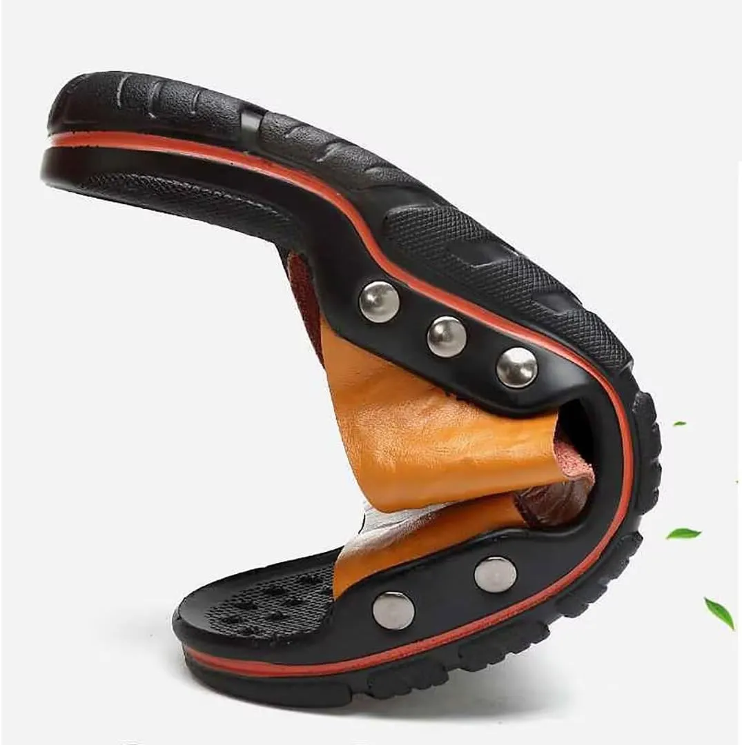 NANXIN&LOVE Mens Slide Sandals Open Toe Non-Slip Comfortable Slide Sandals Men Leather House Slippers Summer Lightweight