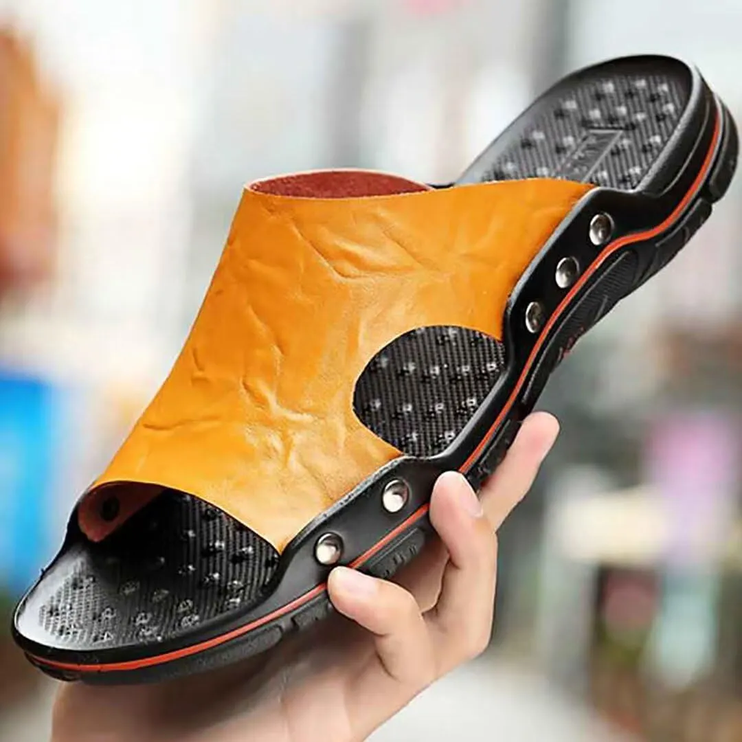 NANXIN&LOVE Mens Slide Sandals Open Toe Non-Slip Comfortable Slide Sandals Men Leather House Slippers Summer Lightweight