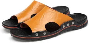 NANXIN&LOVE Mens Slide Sandals Open Toe Non-Slip Comfortable Slide Sandals Men Leather House Slippers Summer Lightweight