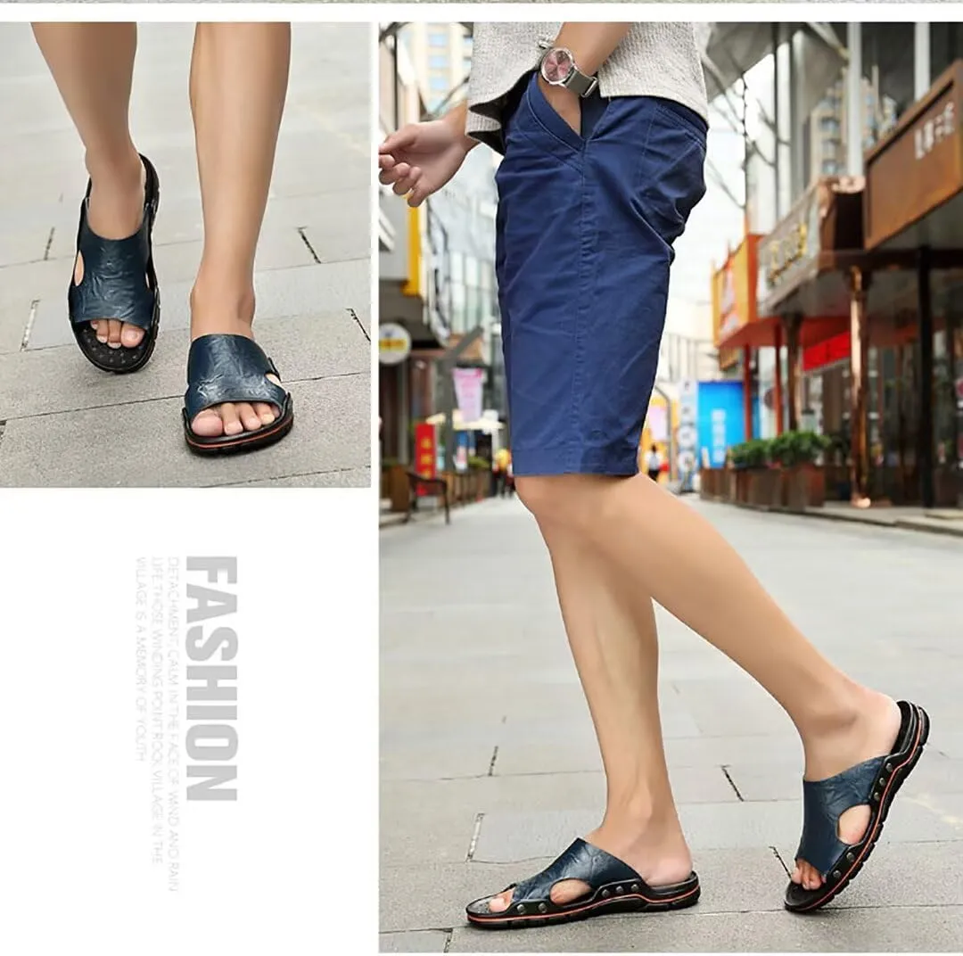 NANXIN&LOVE Mens Slide Sandals Open Toe Non-Slip Comfortable Slide Sandals Men Leather House Slippers Summer Lightweight