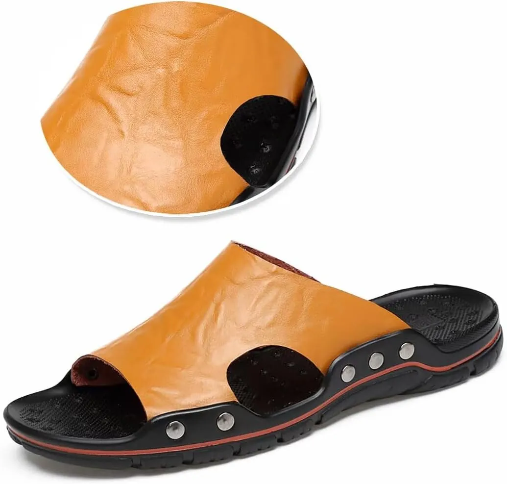 NANXIN&LOVE Mens Slide Sandals Open Toe Non-Slip Comfortable Slide Sandals Men Leather House Slippers Summer Lightweight