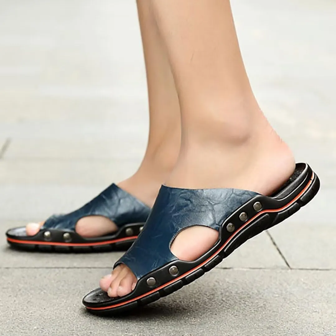 NANXIN&LOVE Mens Slide Sandals Open Toe Non-Slip Comfortable Slide Sandals Men Leather House Slippers Summer Lightweight