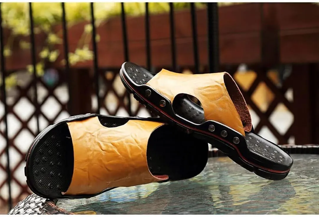 NANXIN&LOVE Mens Slide Sandals Open Toe Non-Slip Comfortable Slide Sandals Men Leather House Slippers Summer Lightweight