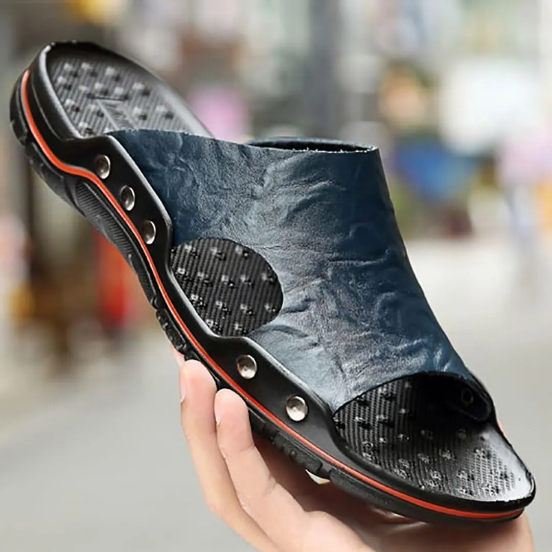 NANXIN&LOVE Mens Slide Sandals Open Toe Non-Slip Comfortable Slide Sandals Men Leather House Slippers Summer Lightweight