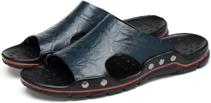 NANXIN&LOVE Mens Slide Sandals Open Toe Non-Slip Comfortable Slide Sandals Men Leather House Slippers Summer Lightweight