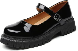 OKJ Platform Mary Janes for Women, Black Mary Jane Shoes Women Low Heels Matte Comfortable Flats Chunky Mary Janes for Women, Round Toe Dressy Casual Teens Kawaii Work Shoes