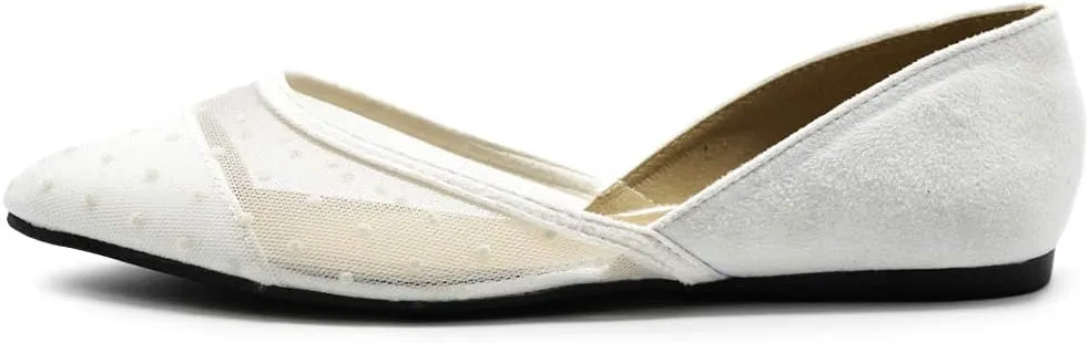 Ollio Women's Shoes Faux Suede Floral Mesh Lace Breathables Pointed Toe Ballet Flats F90