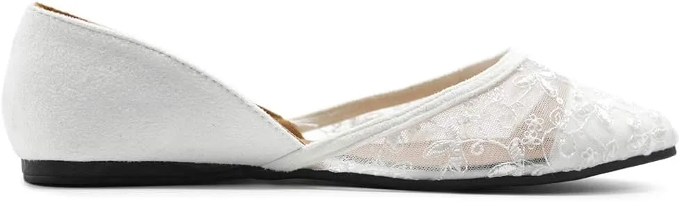 Ollio Women's Shoes Faux Suede Floral Mesh Lace Breathables Pointed Toe Ballet Flats F90