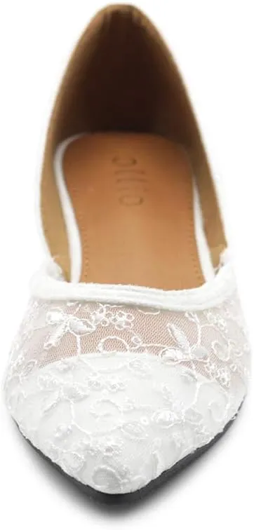 Ollio Women's Shoes Faux Suede Floral Mesh Lace Breathables Pointed Toe Ballet Flats F90
