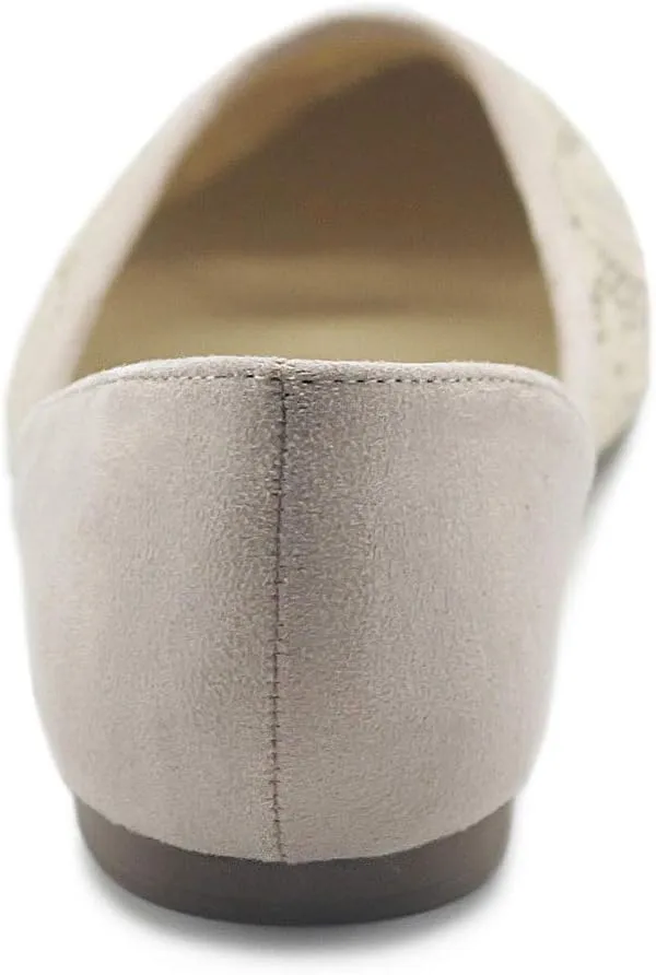 Ollio Women's Shoes Faux Suede Floral Mesh Lace Breathables Pointed Toe Ballet Flats F90