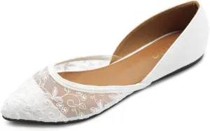 Ollio Women's Shoes Faux Suede Floral Mesh Lace Breathables Pointed Toe Ballet Flats F90