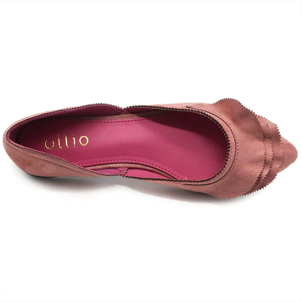 Ollio Women's Shoes Faux Suede Slip On Scallped Collar Pointed Toe Ballet Flats