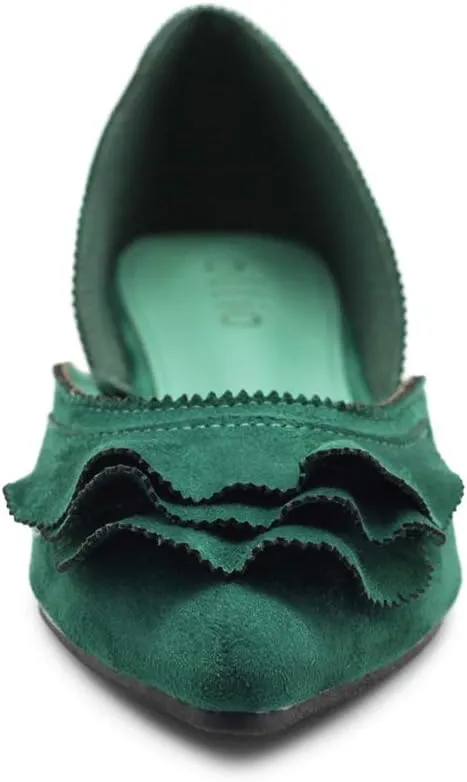 Ollio Women's Shoes Faux Suede Slip On Scallped Collar Pointed Toe Ballet Flats