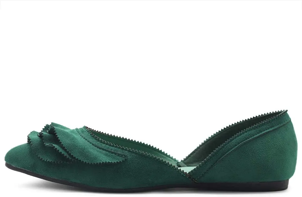 Ollio Women's Shoes Faux Suede Slip On Scallped Collar Pointed Toe Ballet Flats