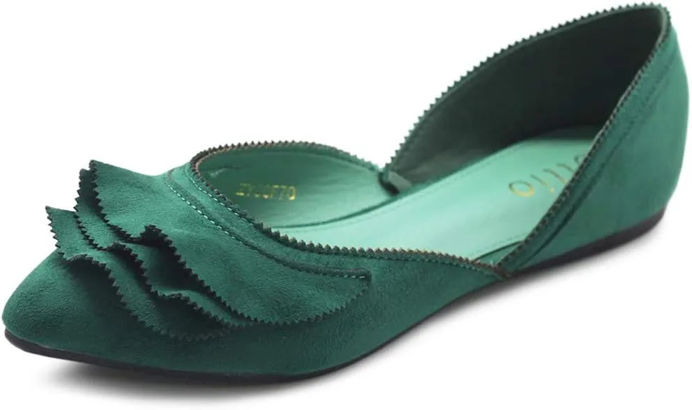 Ollio Women's Shoes Faux Suede Slip On Scallped Collar Pointed Toe Ballet Flats