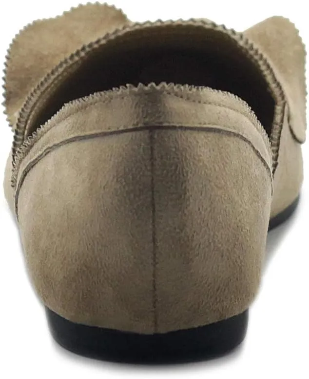 Ollio Women's Shoes Faux Suede Slip On Scallped Collar Pointed Toe Ballet Flats