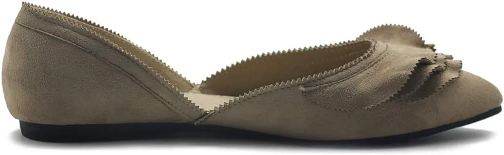 Ollio Women's Shoes Faux Suede Slip On Scallped Collar Pointed Toe Ballet Flats