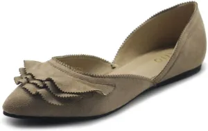 Ollio Women's Shoes Faux Suede Slip On Scallped Collar Pointed Toe Ballet Flats