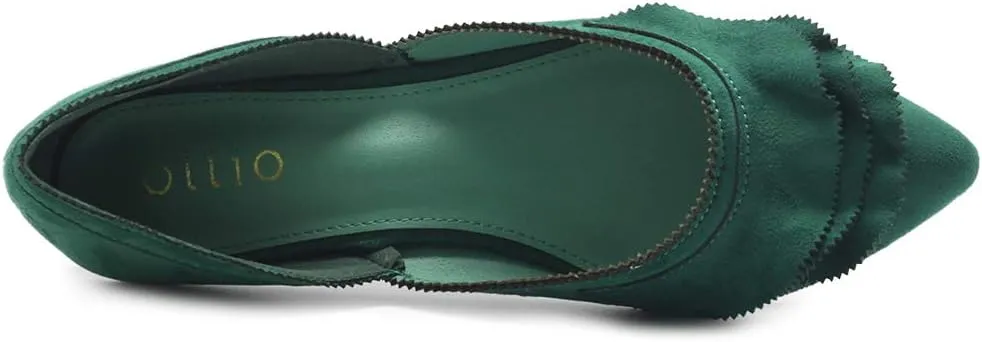 Ollio Women's Shoes Faux Suede Slip On Scallped Collar Pointed Toe Ballet Flats