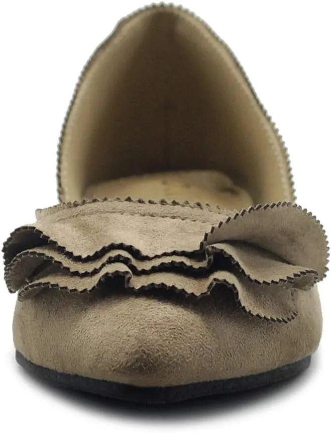 Ollio Women's Shoes Faux Suede Slip On Scallped Collar Pointed Toe Ballet Flats