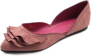 Ollio Women's Shoes Faux Suede Slip On Scallped Collar Pointed Toe Ballet Flats
