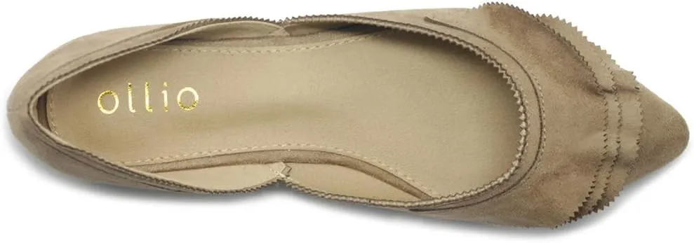Ollio Women's Shoes Faux Suede Slip On Scallped Collar Pointed Toe Ballet Flats