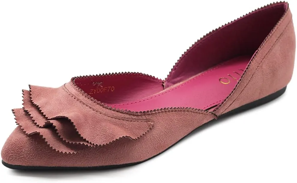 Ollio Women's Shoes Faux Suede Slip On Scallped Collar Pointed Toe Ballet Flats