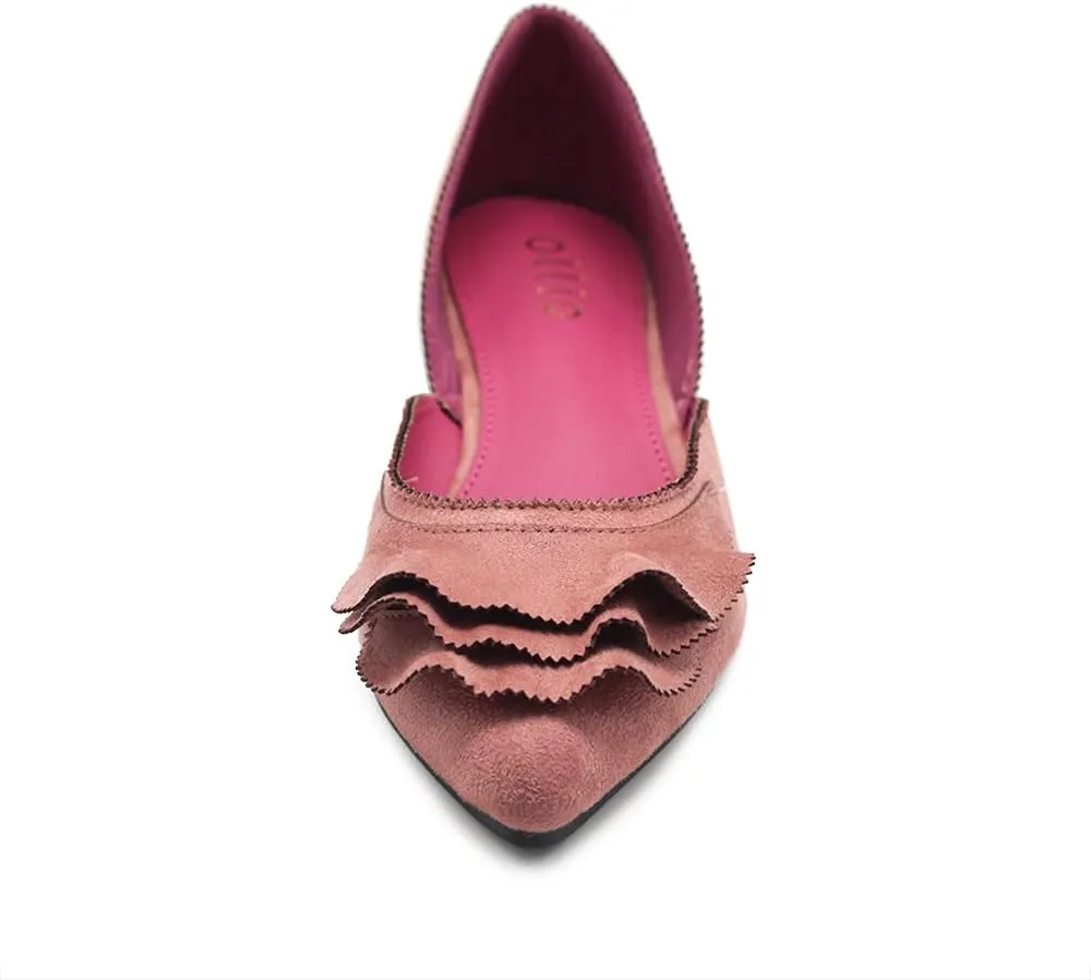 Ollio Women's Shoes Faux Suede Slip On Scallped Collar Pointed Toe Ballet Flats