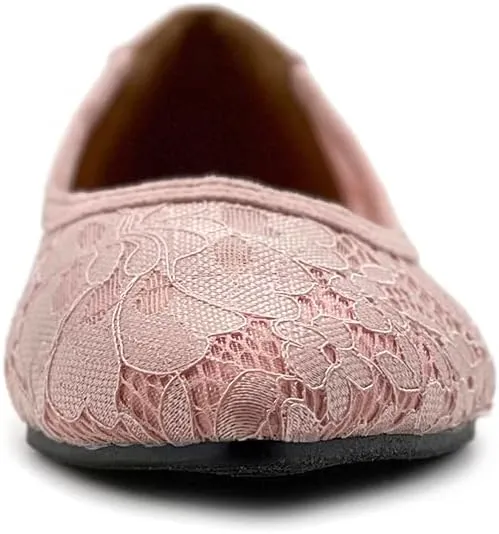 Ollio Women's Shoes Floral Lace Breathables Pointed Toe Ballet Flats F207