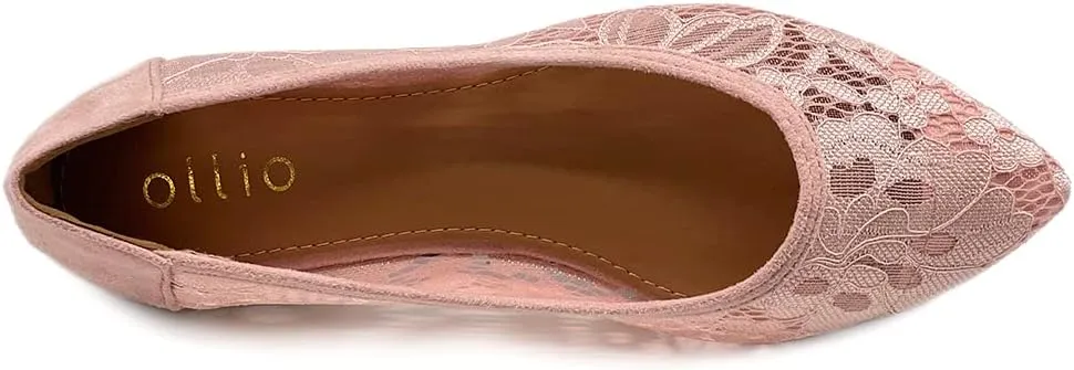 Ollio Women's Shoes Floral Lace Breathables Pointed Toe Ballet Flats F207