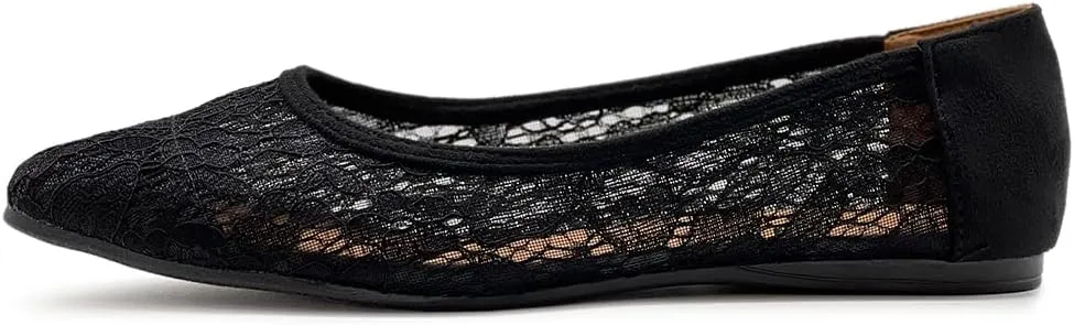 Ollio Women's Shoes Floral Lace Breathables Pointed Toe Ballet Flats F207
