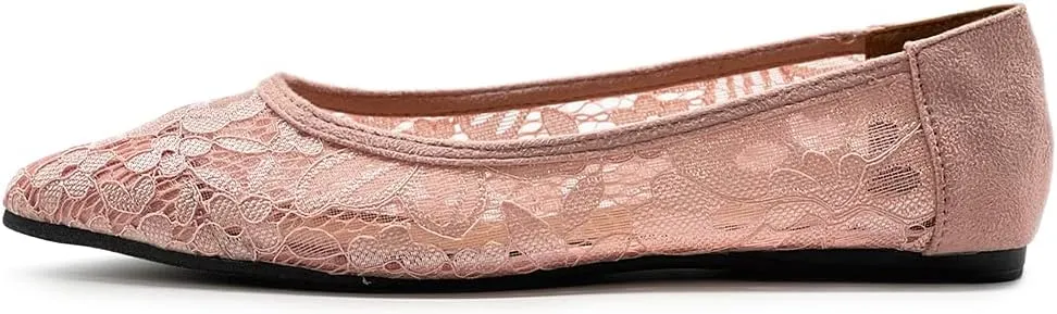 Ollio Women's Shoes Floral Lace Breathables Pointed Toe Ballet Flats F207