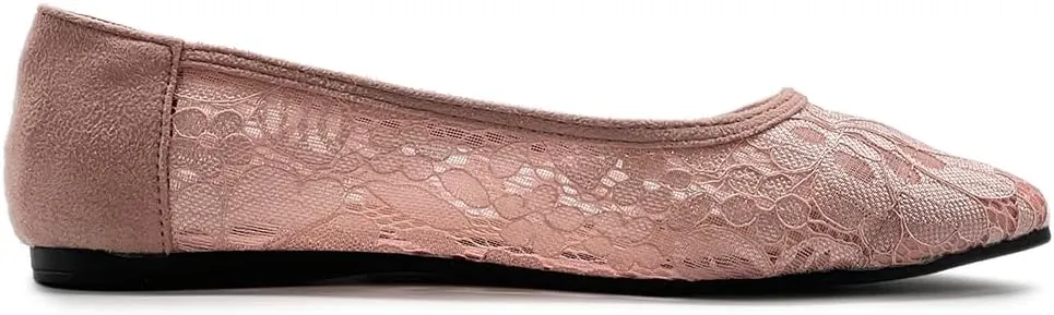 Ollio Women's Shoes Floral Lace Breathables Pointed Toe Ballet Flats F207