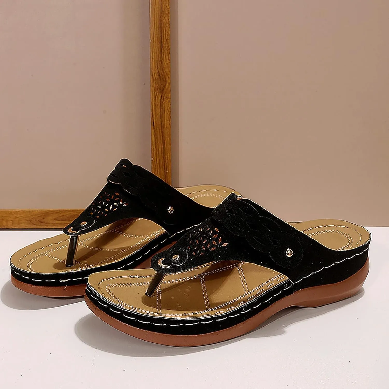 Orthopedic Sandals for Women Comfortable Walking Summer Sandals with Arch Support Wedge Sandals 2025 Flip Flops Sandals Platform Dressy Slip on Thong Shoes Fashion Beach Dress Vacation