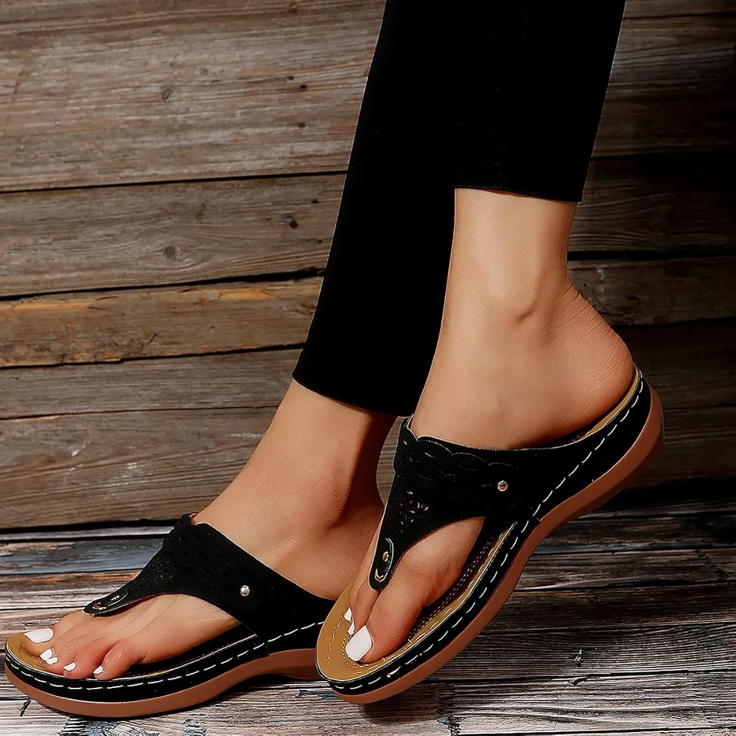 Orthopedic Sandals for Women Comfortable Walking Summer Sandals with Arch Support Wedge Sandals 2025 Flip Flops Sandals Platform Dressy Slip on Thong Shoes Fashion Beach Dress Vacation