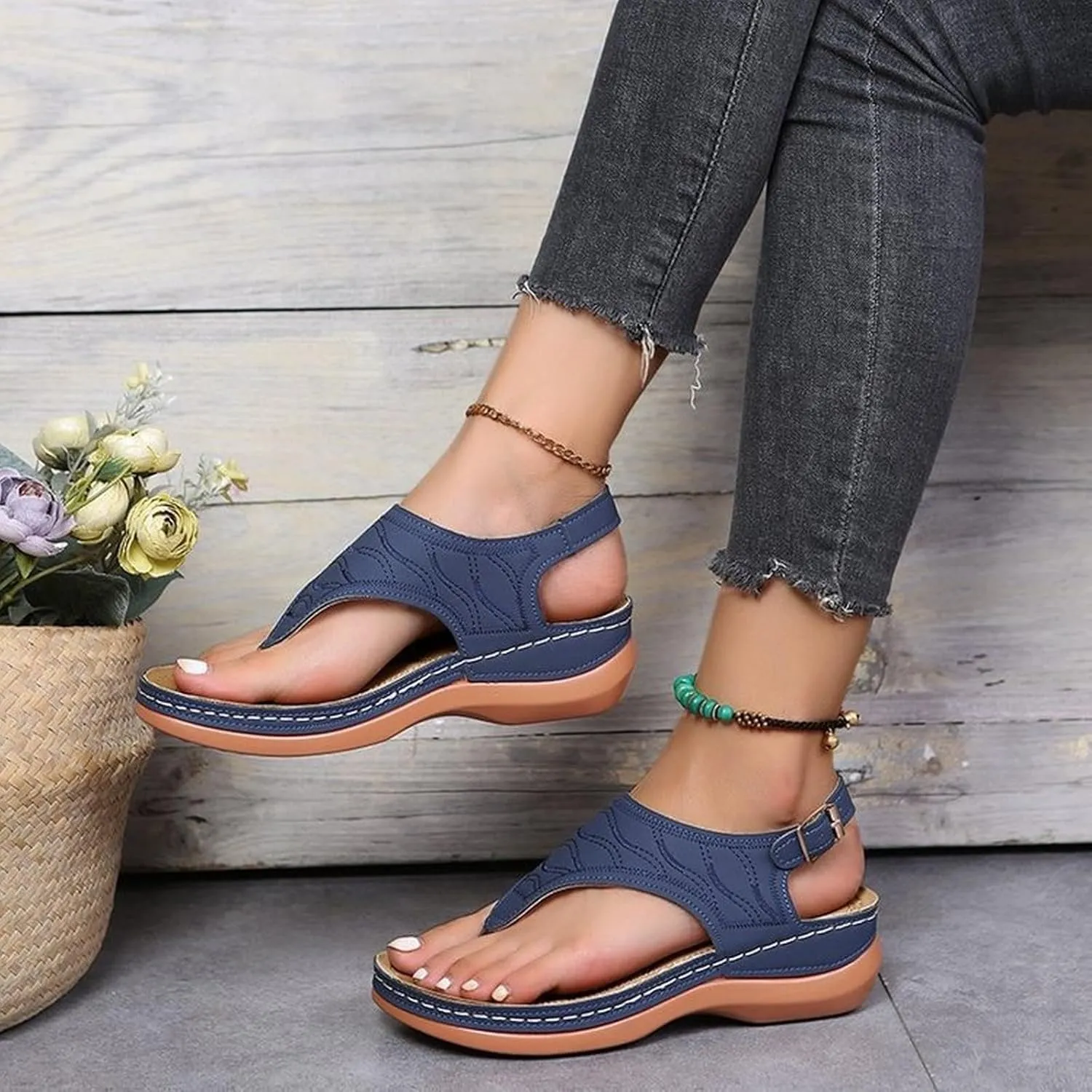 Orthopedic Sandals for Women Comfortable Walking Summer Sandals with Arch Support Wedge Sandals 2025 Flip Flops Sandals Platform Dressy Slip on Thong Shoes Fashion Beach Dress Vacation