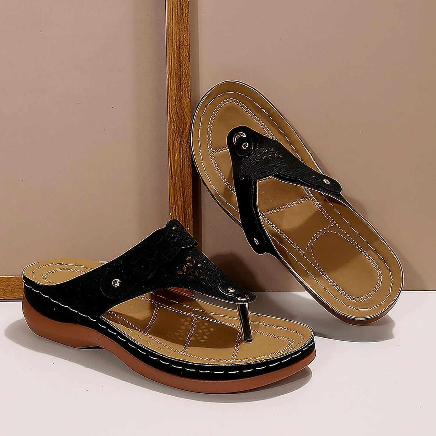 Orthopedic Sandals for Women Comfortable Walking Summer Sandals with Arch Support Wedge Sandals 2025 Flip Flops Sandals Platform Dressy Slip on Thong Shoes Fashion Beach Dress Vacation