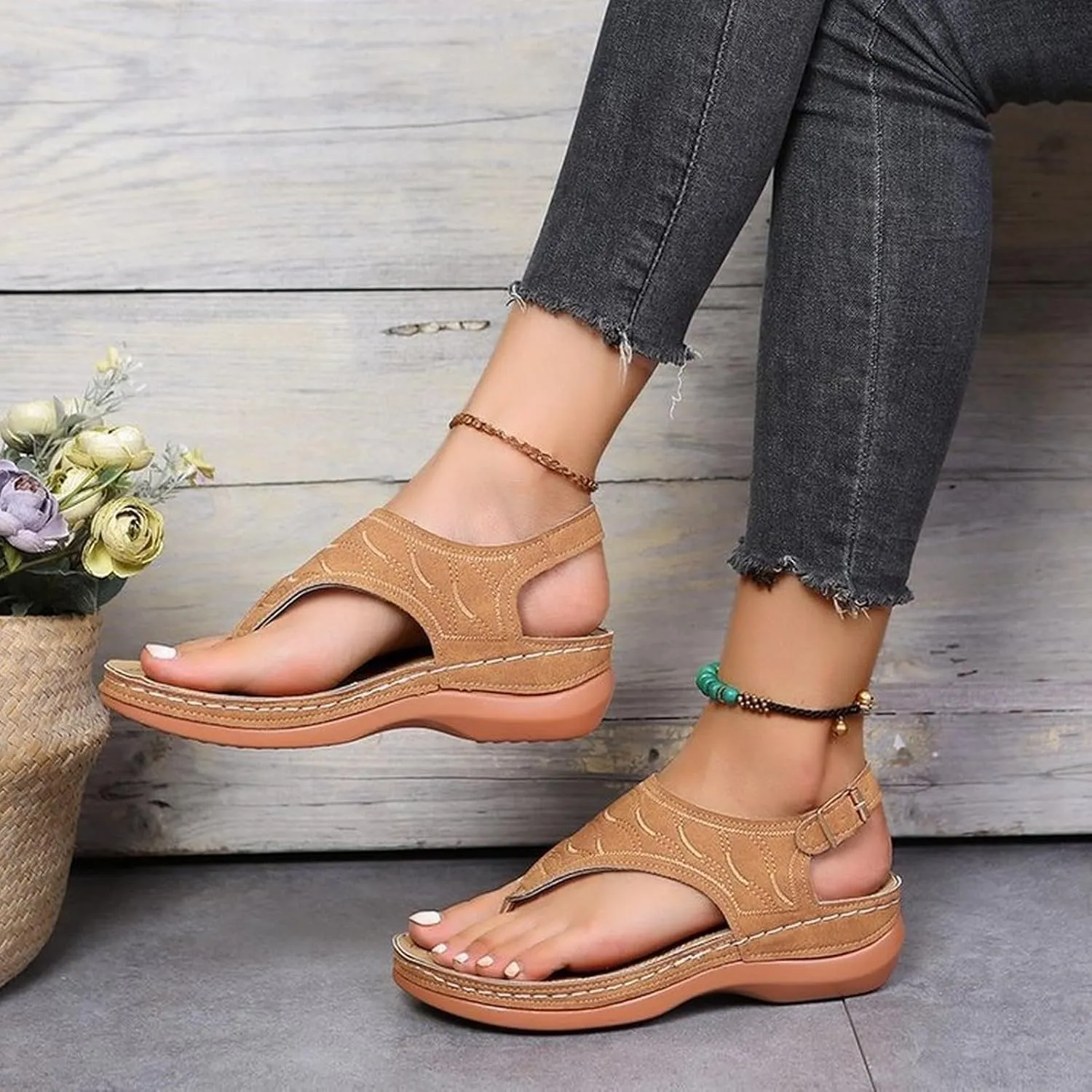 Orthopedic Sandals for Women Sandals Closed Toe Wedge Shoes Dressy Summer Beach Slides Walking Flip Flops for Women Ankle Strap Slip On Platform Sandals Comfortable Womens Orthopedic Sandal