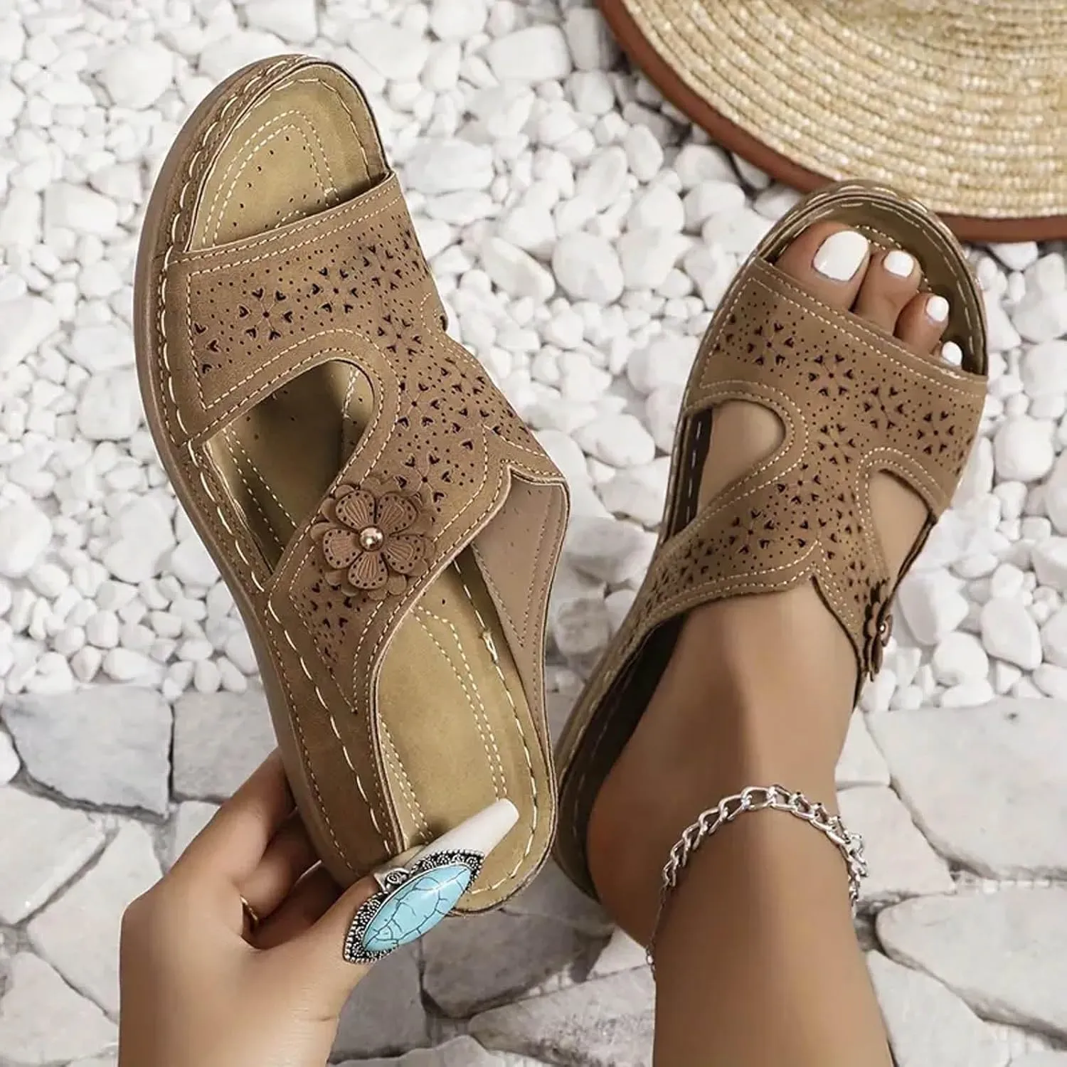 Orthopedic Sandals for Women: Slip On Dressy Summer Comfortable Wedge Sandals Lightweight Walking Sandals with Arch Support