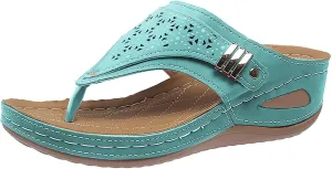 Orthopedic Wedge Sandals for Women 2025 Dressy Summer,Comfortable Casual Flats Flip Flops Ladies Outdoor Slides Slippers Arch Support Slip-on Beach Boho Platform Walking Shoes