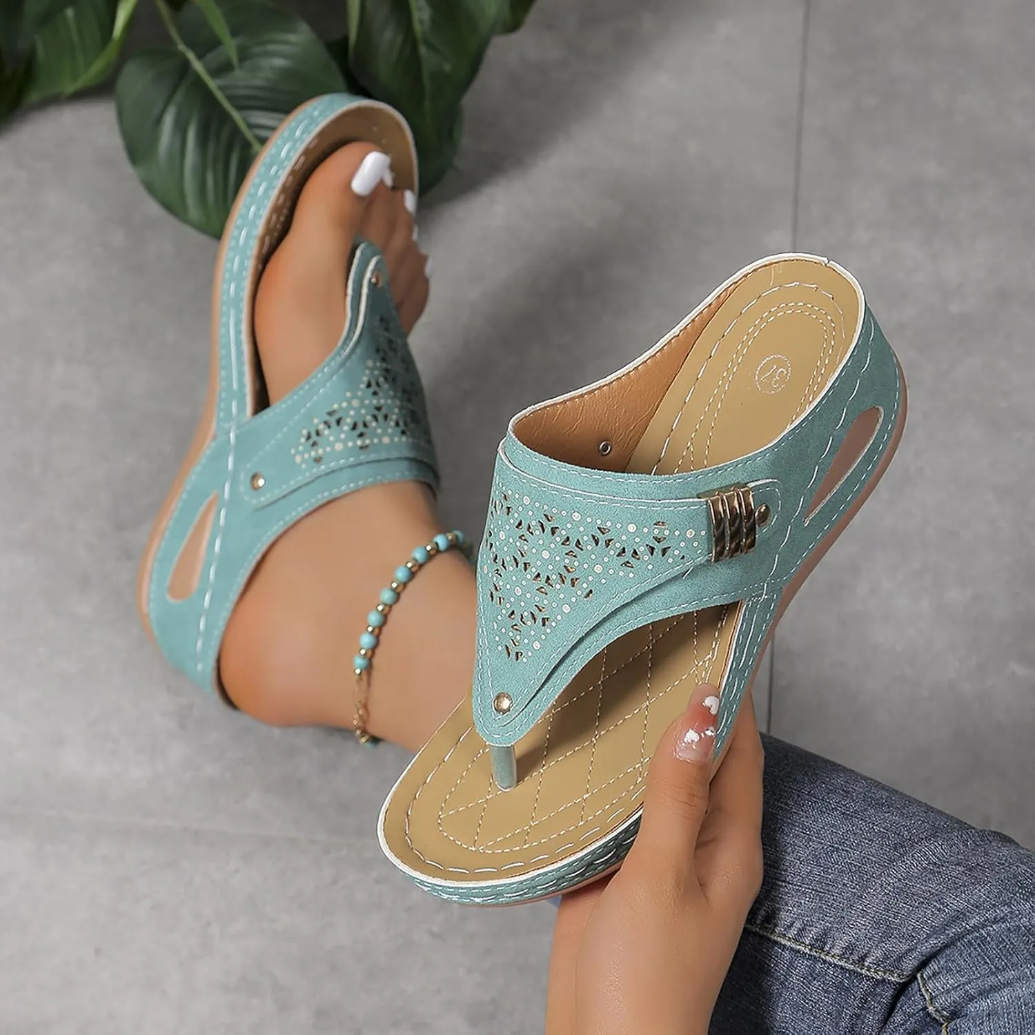 Orthopedic Wedge Sandals for Women 2025 Dressy Summer,Comfortable Casual Flats Flip Flops Ladies Outdoor Slides Slippers Arch Support Slip-on Beach Boho Platform Walking Shoes