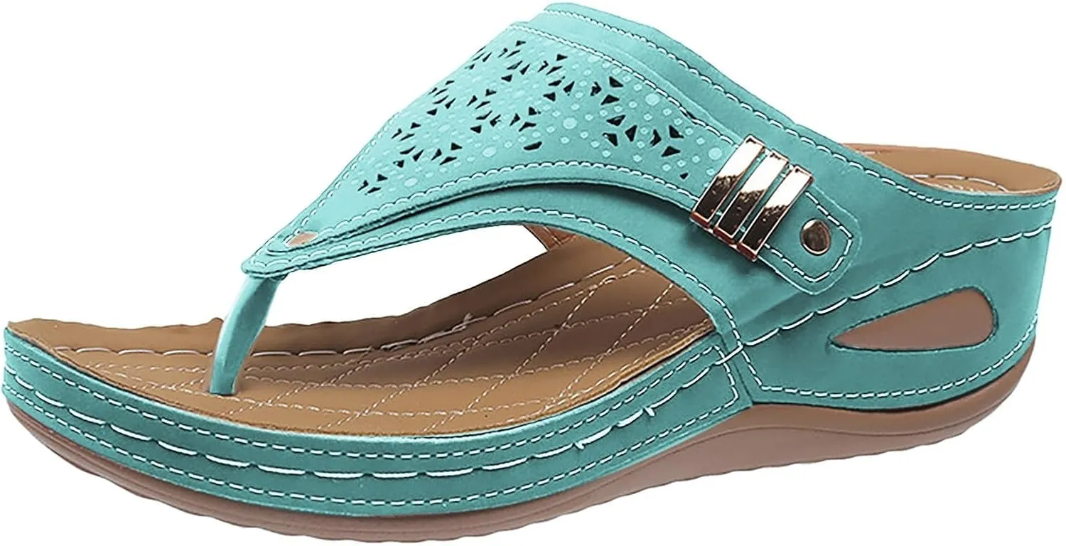 Orthopedic Wedge Sandals for Women 2025 Dressy Summer,Comfortable Casual Flats Flip Flops Ladies Outdoor Slides Slippers Arch Support Slip-on Beach Boho Platform Walking Shoes